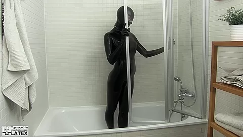 Full Body Catsuit Showering - Watch4Fetish