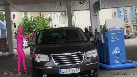 Short Petrol Stop With Our Zentai Dolls - Watch4Fetish