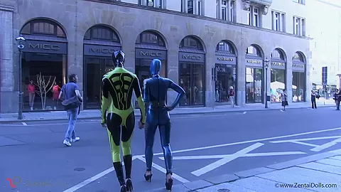 Through The City In A Tight Latex Costume - Watch4Fetish