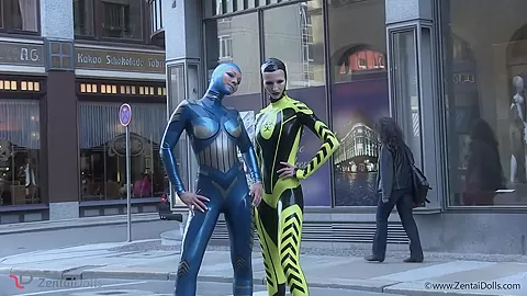 Through The City In A Tight Latex Costume - Watch4Fetish
