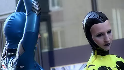 Through The City In A Tight Latex Costume - Watch4Fetish