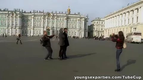 Cultural walk turns into dirty foursome fuck
