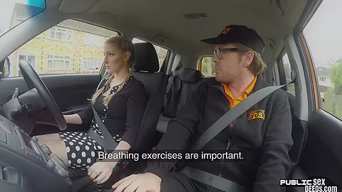 Busty babe with big tits pussyfucked and mouthjizzed in car