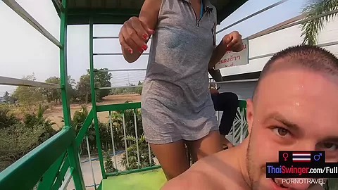 Asian amateur teen 18+ girlfriend fun in the pool and horny sex after a shower