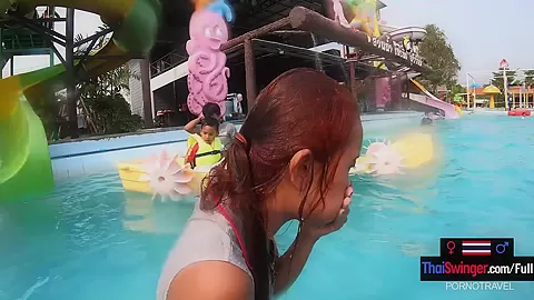 Asian amateur teen 18+ girlfriend fun in the pool and horny sex after a shower