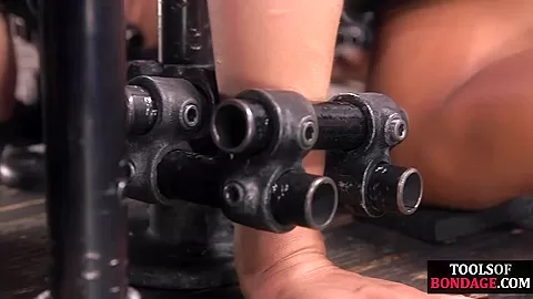 Curvy bondage subjects caned in threeway while bound