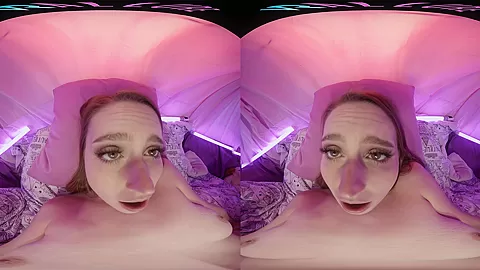 Cute blonde with big natural tits masturbates for you in VR