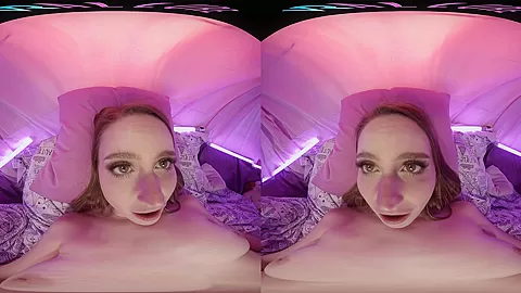 Cute blonde with big natural tits masturbates for you in VR