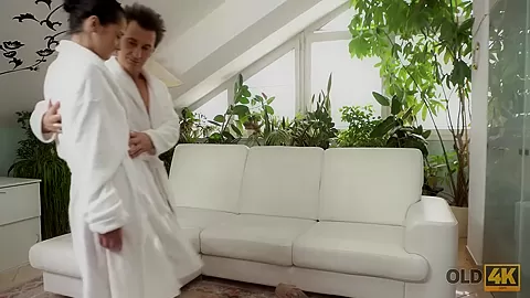 OLD4K. Cheerful old gentleman and tall slender model have sex