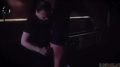 Spanking and making a hot teen 18+ cum thru bondage