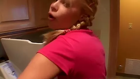 Petite teen 18+ fingered in the laundry room