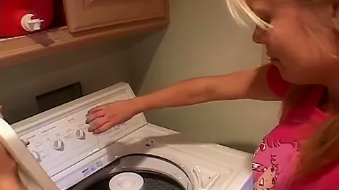 Petite teen 18+ fingered in the laundry room