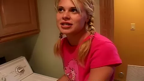 Petite teen 18+ fingered in the laundry room