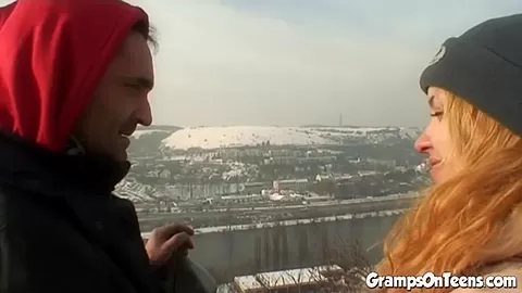Slutty snow teen 18+ fucks grandpas cock