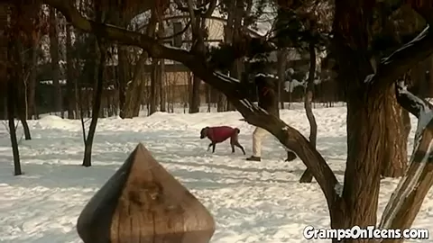 Slutty snow teen 18+ fucks grandpas cock