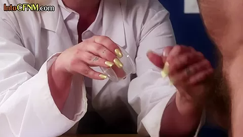 CFNM babe doctor jerks horny patient to take his sperm