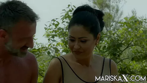 MARISKAX Mariska takes on two dicks outdoors