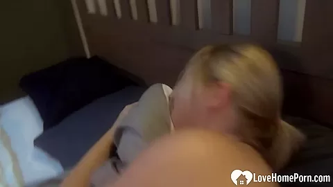 Busty blonde wife takes care of her slit