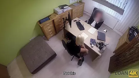 Loan4k. Blonde hottie with pigtail is owned by loan manager for cash