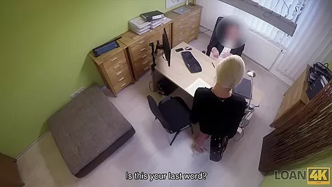 Loan4k. Blonde hottie with pigtail is owned by loan manager for cash