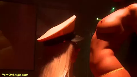 extreme hot babes kissing licking and toying on public sexfair show stage