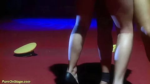 extreme hot babes kissing licking and toying on public sexfair show stage