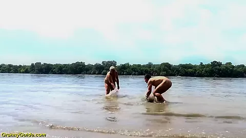 chubby big boob Step mom gets wild outdoor beach fucked by her young strong cock toyboy