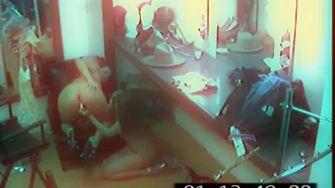 Horny dressing room lesbo licks out pussy