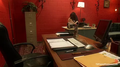 Busted Watching Porn at Work Boss Punishes Bad Employee w Her Own Cock