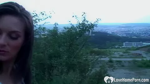 Busty chick loves to masturbate while outdoors