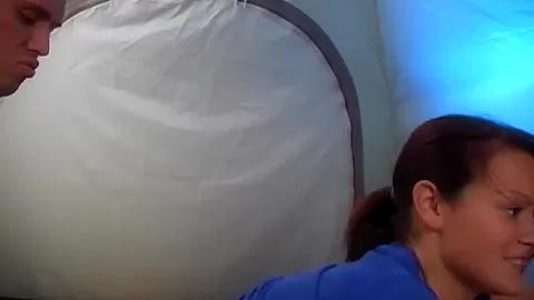 Brunette teen 18+ girl fucking in a tent