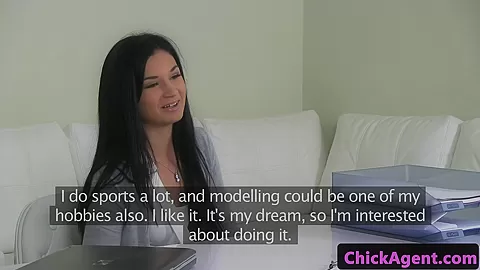 European lesbian casting with smalltitted duo