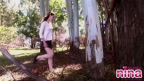Solo teen 18+ fondling her pussy outdoors