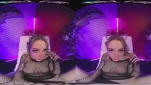 Cute blonde brings the EDM festivals home and masturbates for you in VR
