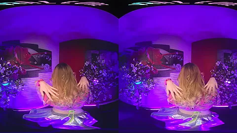 Cute blonde brings the EDM festivals home and masturbates for you in VR