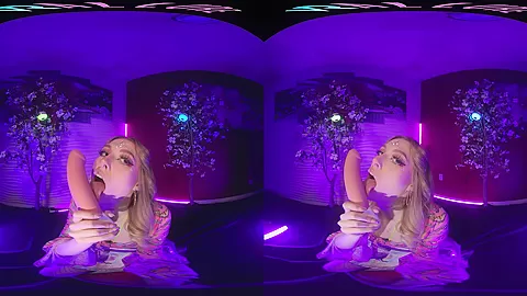 Cute blonde brings the EDM festivals home and masturbates for you in VR