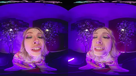 Cute blonde brings the EDM festivals home and masturbates for you in VR