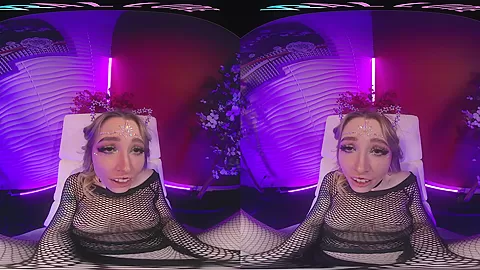 Cute blonde brings the EDM festivals home and masturbates for you in VR