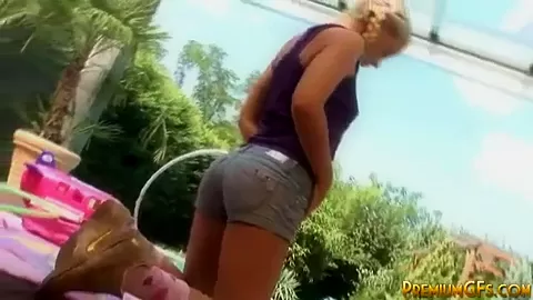 Petite blonde toys her hot pink pussy
