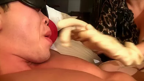 Blond Dominatrix Milk Lenny In Hos Own Face With Gloves - FemdomSex