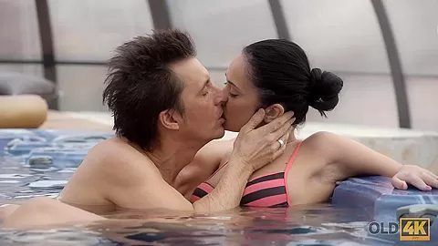 OLD4K. Brunette girl is tired of swimming but not of getting nailed