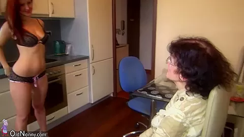 Old granny and sexy young girl masturbating together