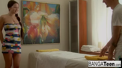 Young And Sweet Brunette Gets Seduced By The Masseuse - BangaTeen