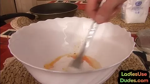 Femdom CFNM babes fuck guy with strapon in kitchen threeway