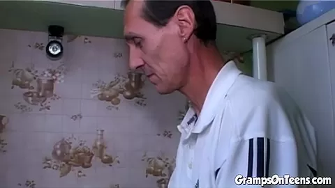 Horny teen 18+ sucks off old man dick