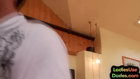 Femdom CFNM babes fuck with dildo and spank guy in 3way