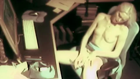 Office slut masturbating with dildo