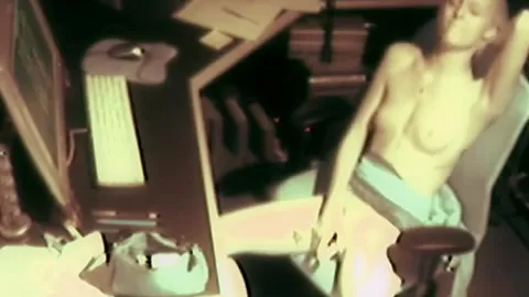 Office slut masturbating with dildo