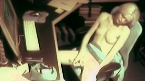 Office slut masturbating with dildo