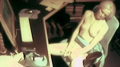 Office slut masturbating with dildo